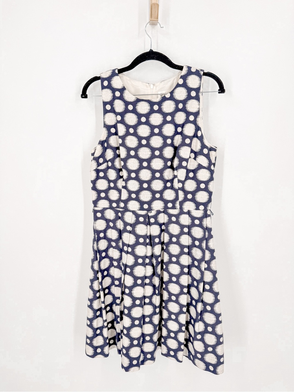 Eliza J Navy Ivory Polka Dot Jacquard Fit & Flare Dress Size 10